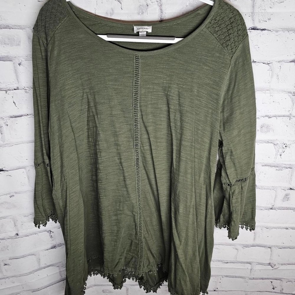 Avenue Olive Green Crochet-Detail Tunic